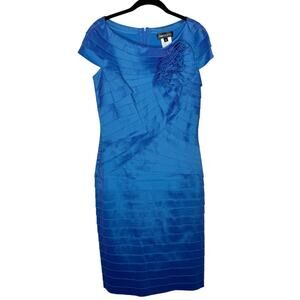 TADASHI SHOJI / royal blue tiered rosette ruffle cap sleeve cocktail dress / 6
